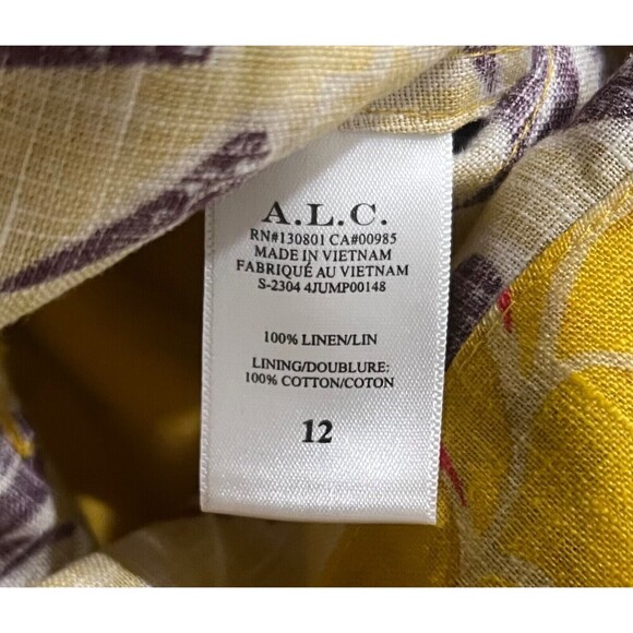 A.L.C. Gilmour Yellow Floral Linen Romper Floral Size 12 NWT Coconut Girl Beach - Picture 15 of 15